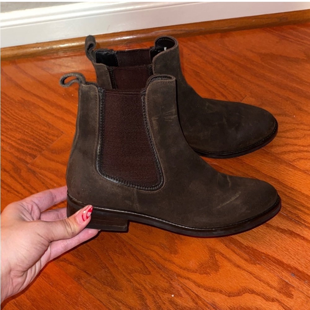 Duchess boot, dark olive suede, lightly worn